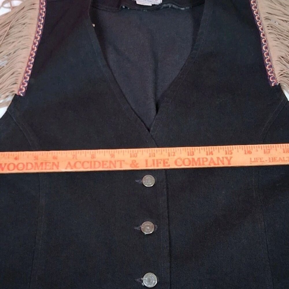 Vintage Western Wear Vest Women XL Wanted Beads Beautiful Fringe Black Denim USA - Picture 4 of 15